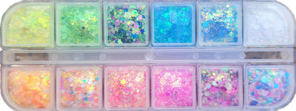 Essential Glitter Balm 12 colour palette - ULTRAVIOLET 40g (UV Reactive)
