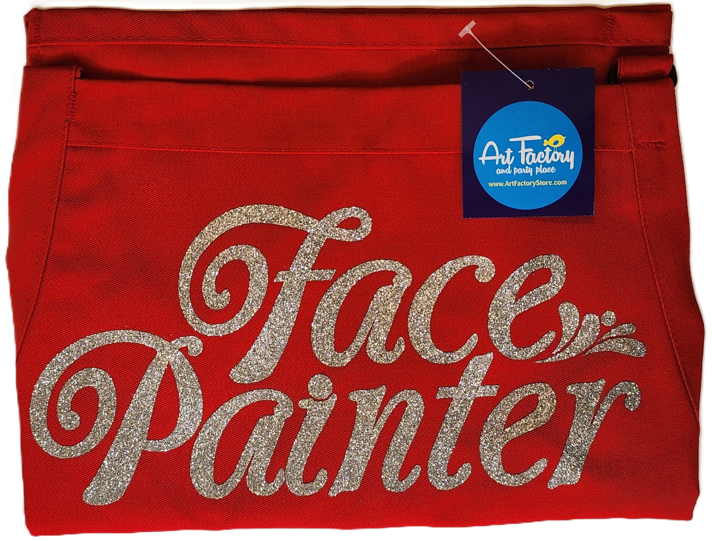 Art Factory RED Apron Printed - 'Face Painter' Silver Glitter Letters