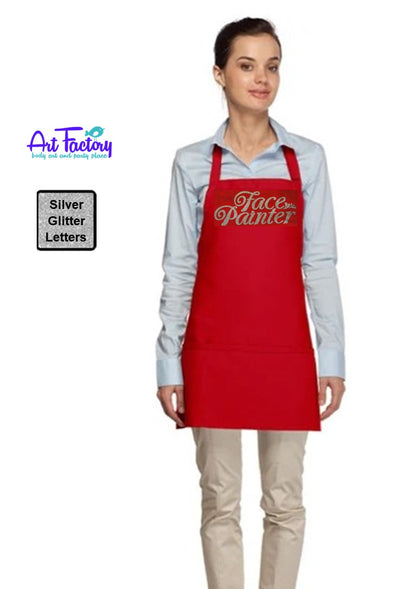 Art Factory RED Apron Printed - 'Face Painter' Silver Glitter Letters