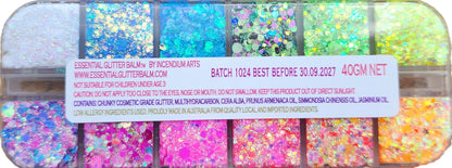 Essential Glitter Balm 12 colour palette - ULTRAVIOLET 40g (UV Reactive)