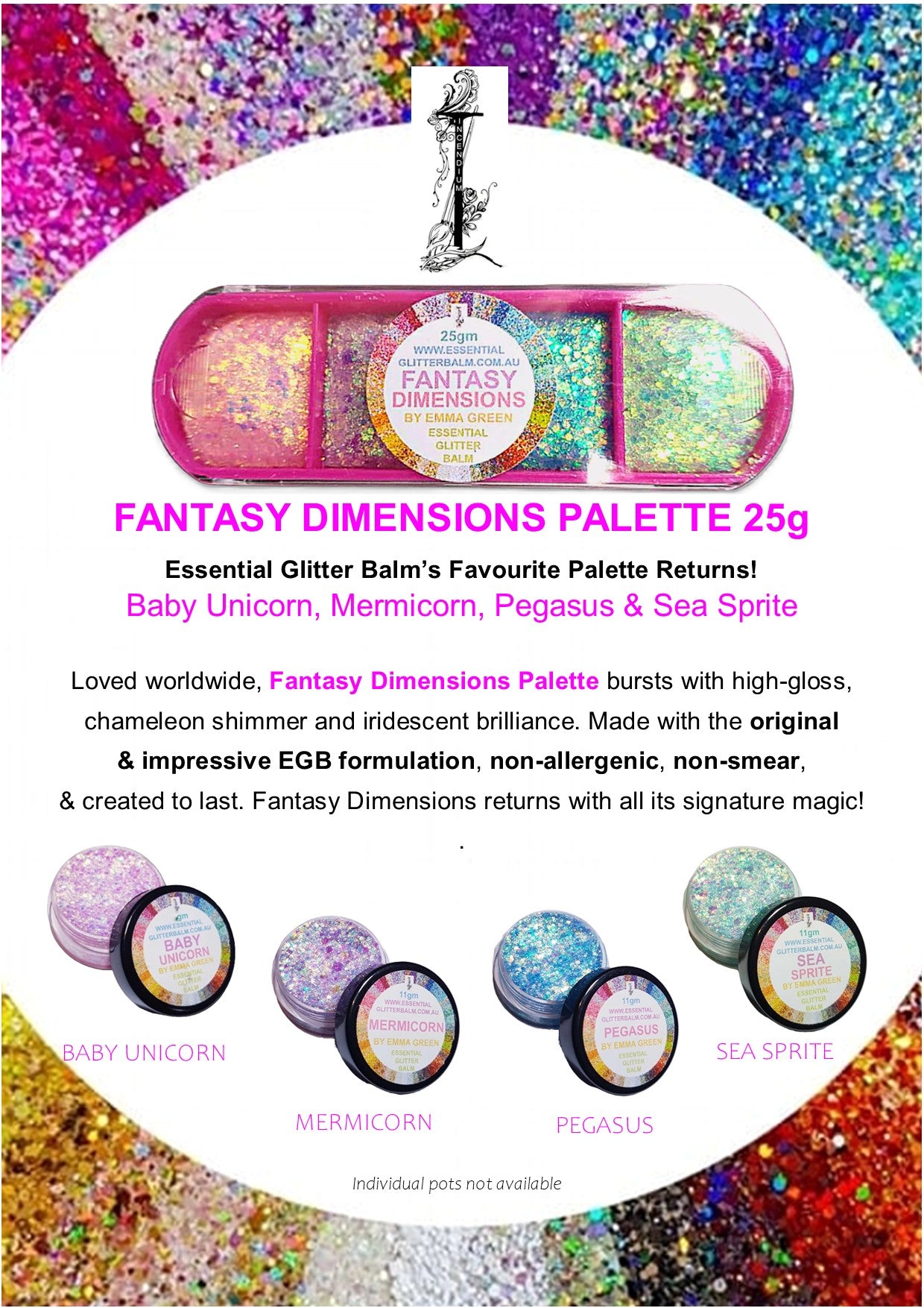 Essential Glitter Balm 4 colour palette - Fantasy Dimensions 25g
