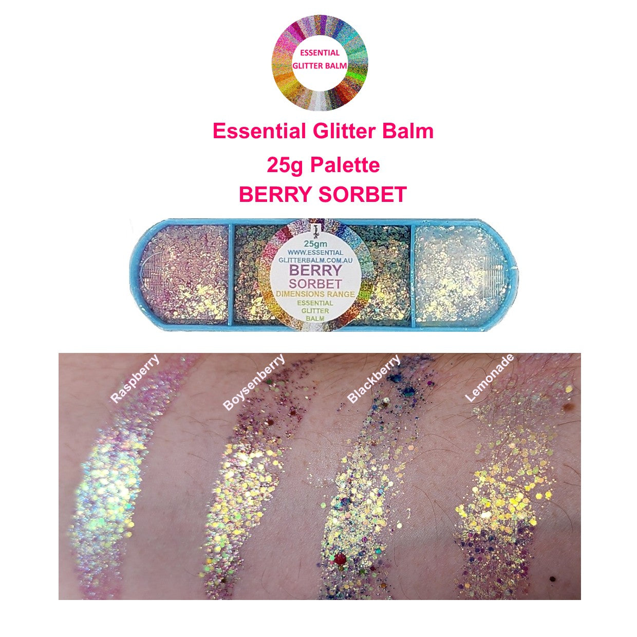 Essential Glitter Balm 4 colour palette - Berry Sorbet 25g